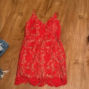 Vibrant Red Lace Mini Dress